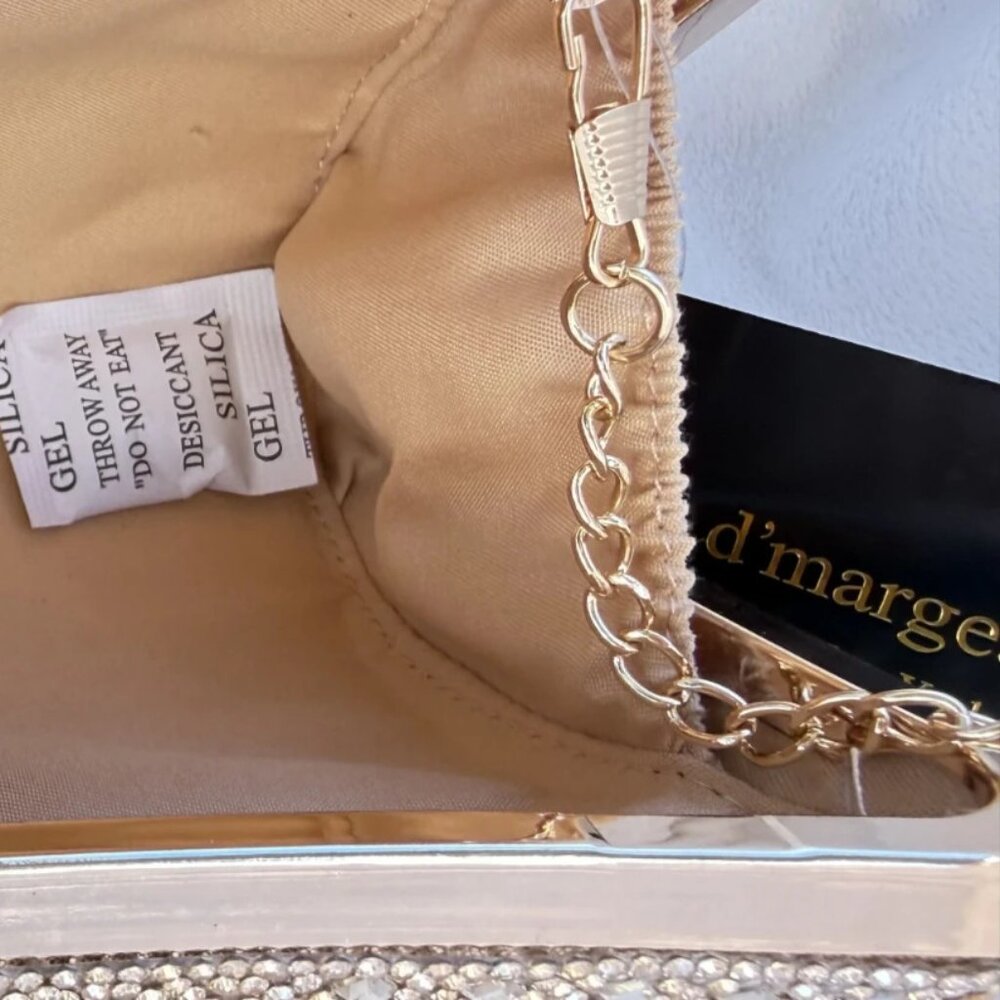D’margeaux New York Sparkling Gold Rhinestone Evening Clutch Bag Chain NWT - Picture 11 of 14